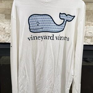 Vineyard Vines Cream Long Sleeve with Patterned Blue Whale